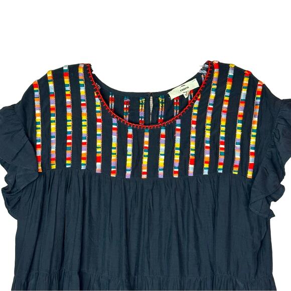 Boho Embroidered Short Sleeve Tiered Flare Dress - Picture 2 of 8